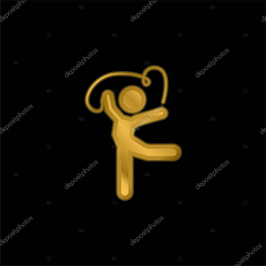 Artistic Gymnast Posture With Ribbon gold plated metalic icon or logo vector
