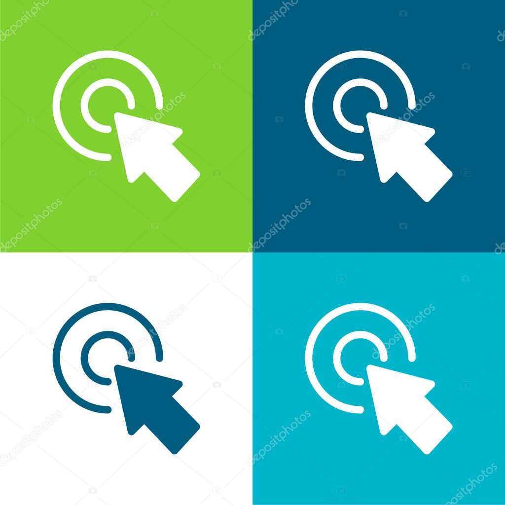 Arrow Pointing The Center Of A Circular Button Of Two Concentric Circles Flat four color minimal icon set