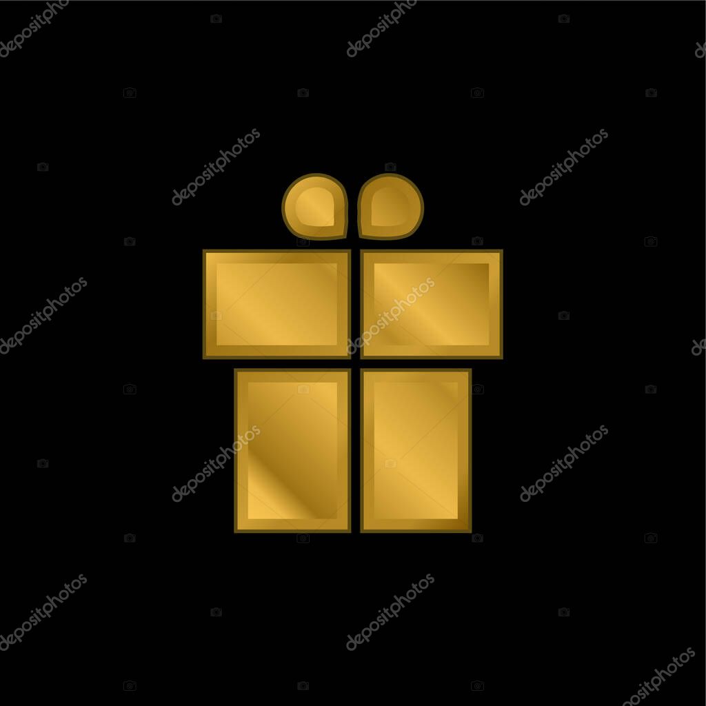 Boxed Gift With Ribbon gold plated metalic icon or logo vector