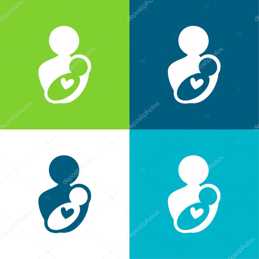 Baby And Mom Flat four color minimal icon set