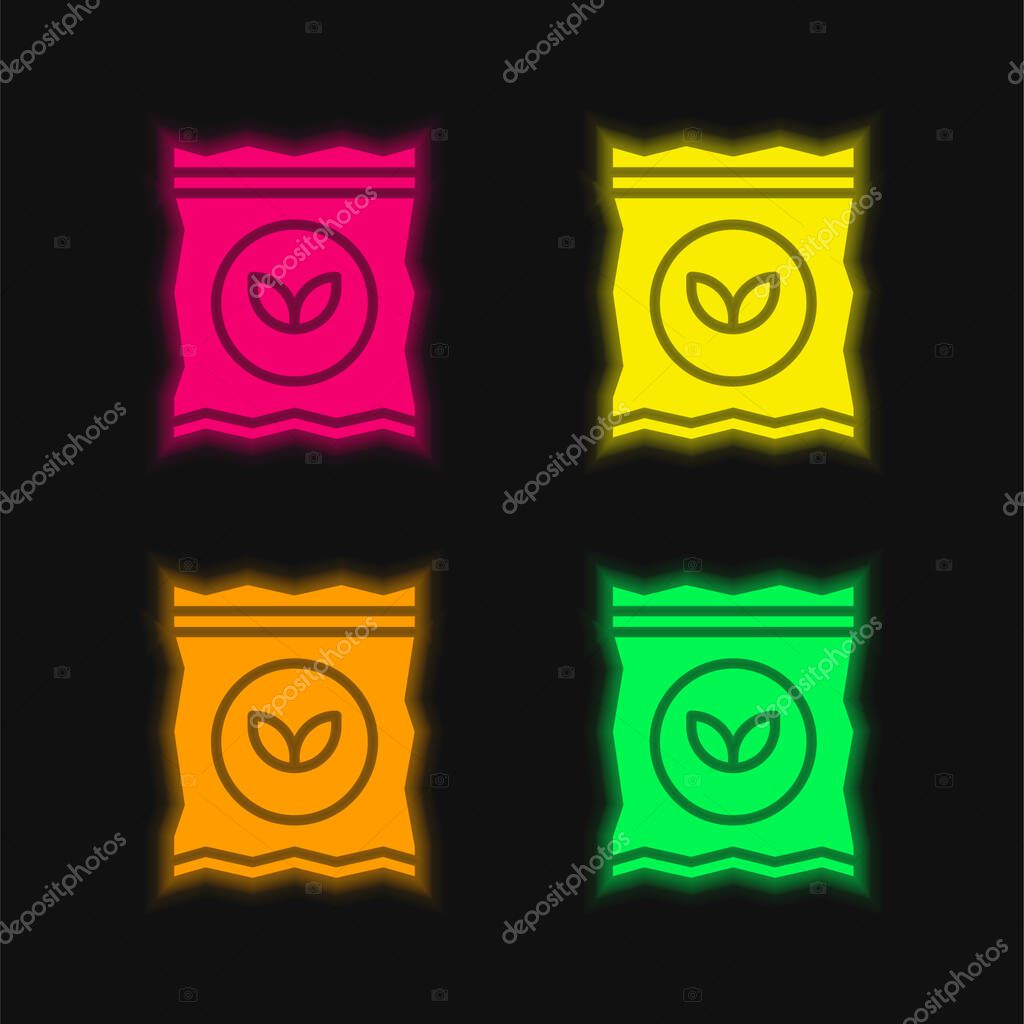 Bag four color glowing neon vector icon