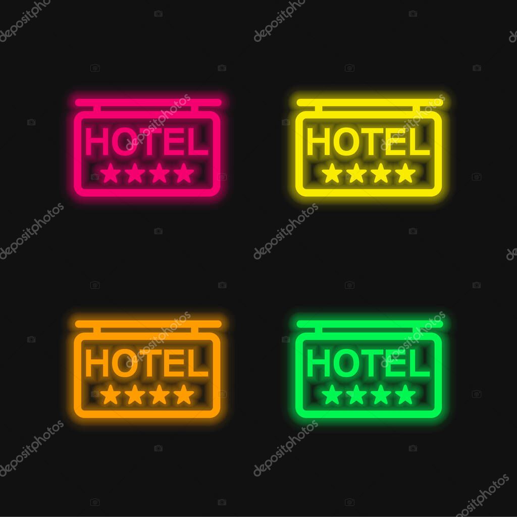 4 Stars Hotel Signal four color glowing neon vector icon