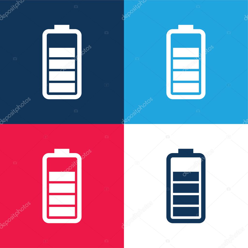 Battery Status blue and red four color minimal icon set