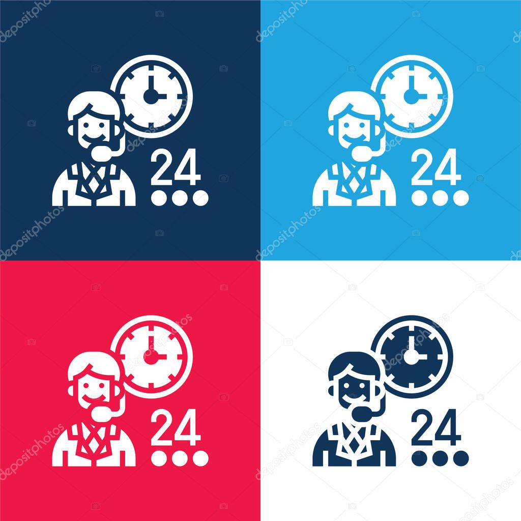 Assistance blue and red four color minimal icon set