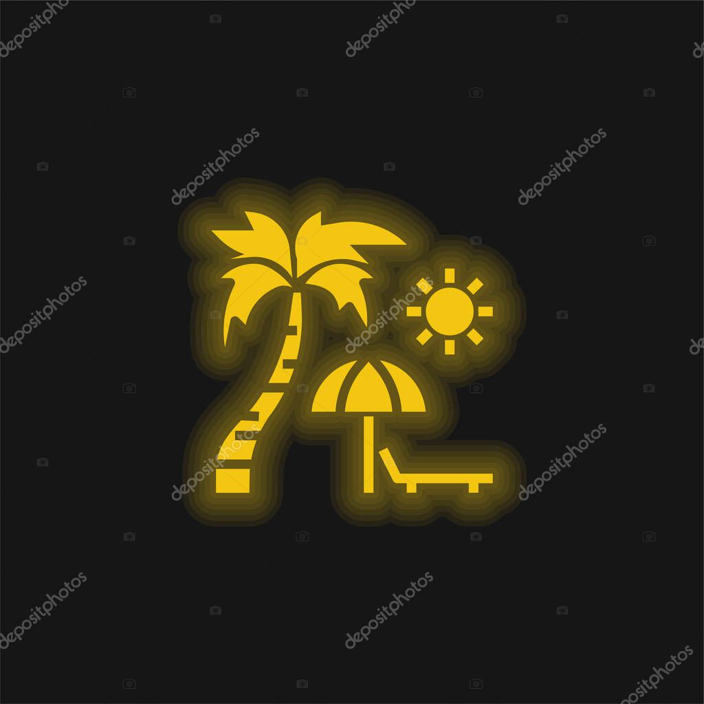 Beach yellow glowing neon icon