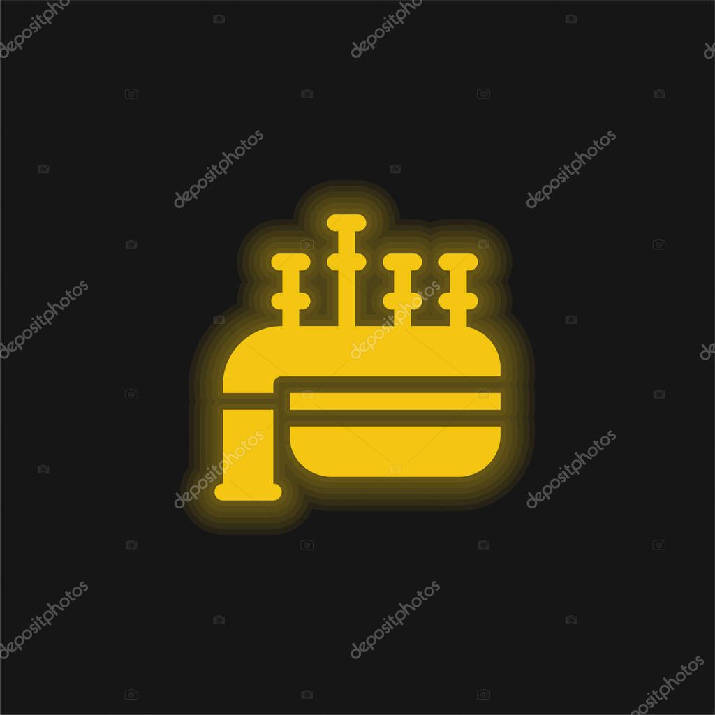 Bagpipe yellow glowing neon icon