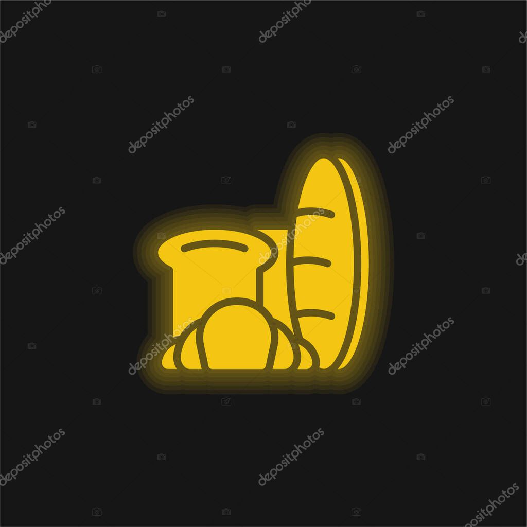Bread yellow glowing neon icon