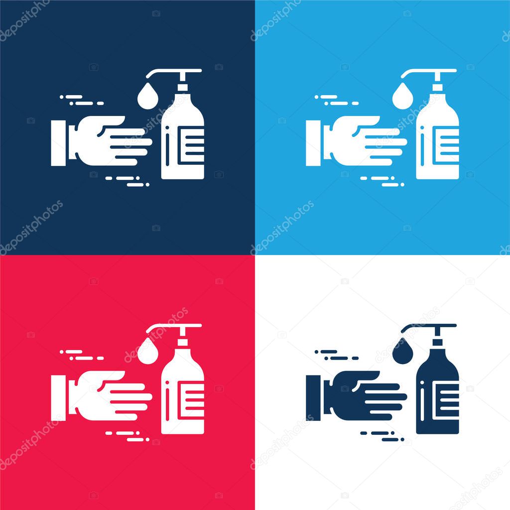 Antiseptic blue and red four color minimal icon set