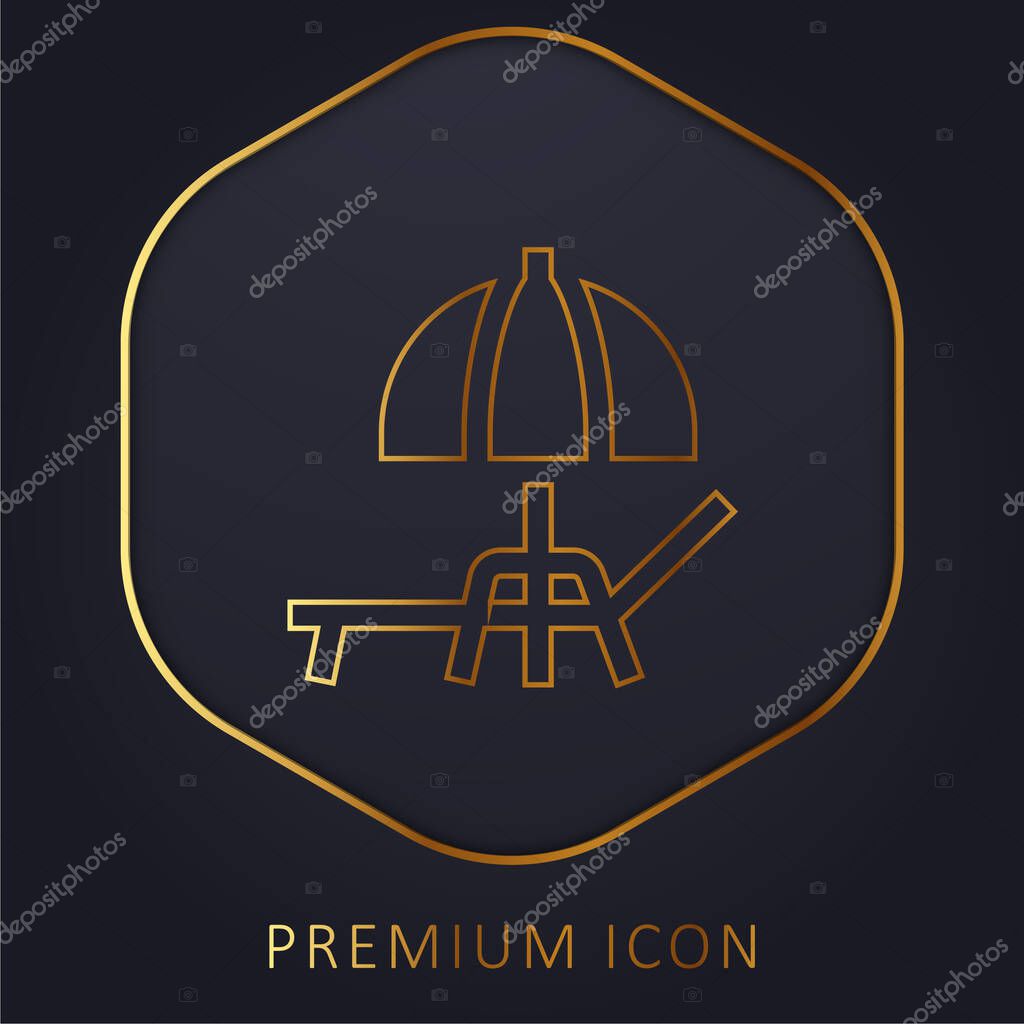 Beach Umbrella golden line premium logo or icon