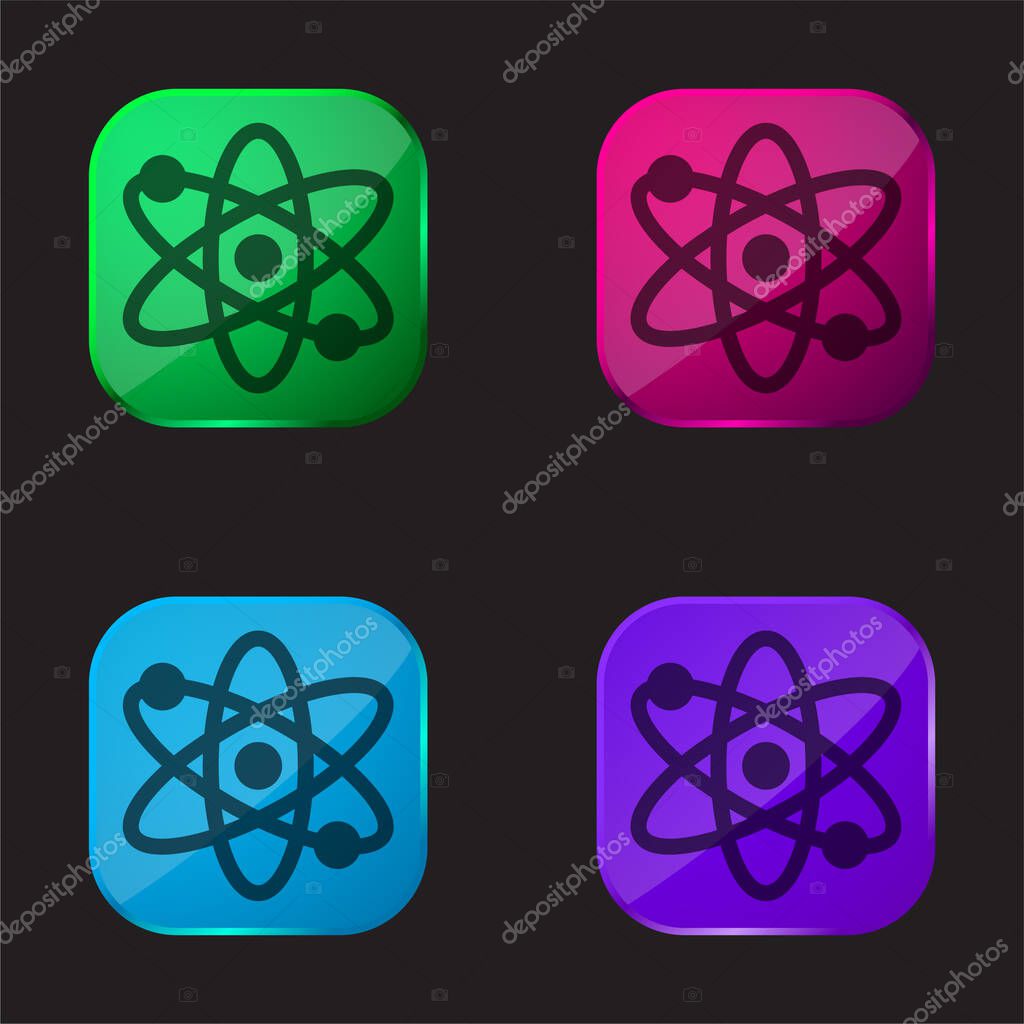 Atom four color glass button icon