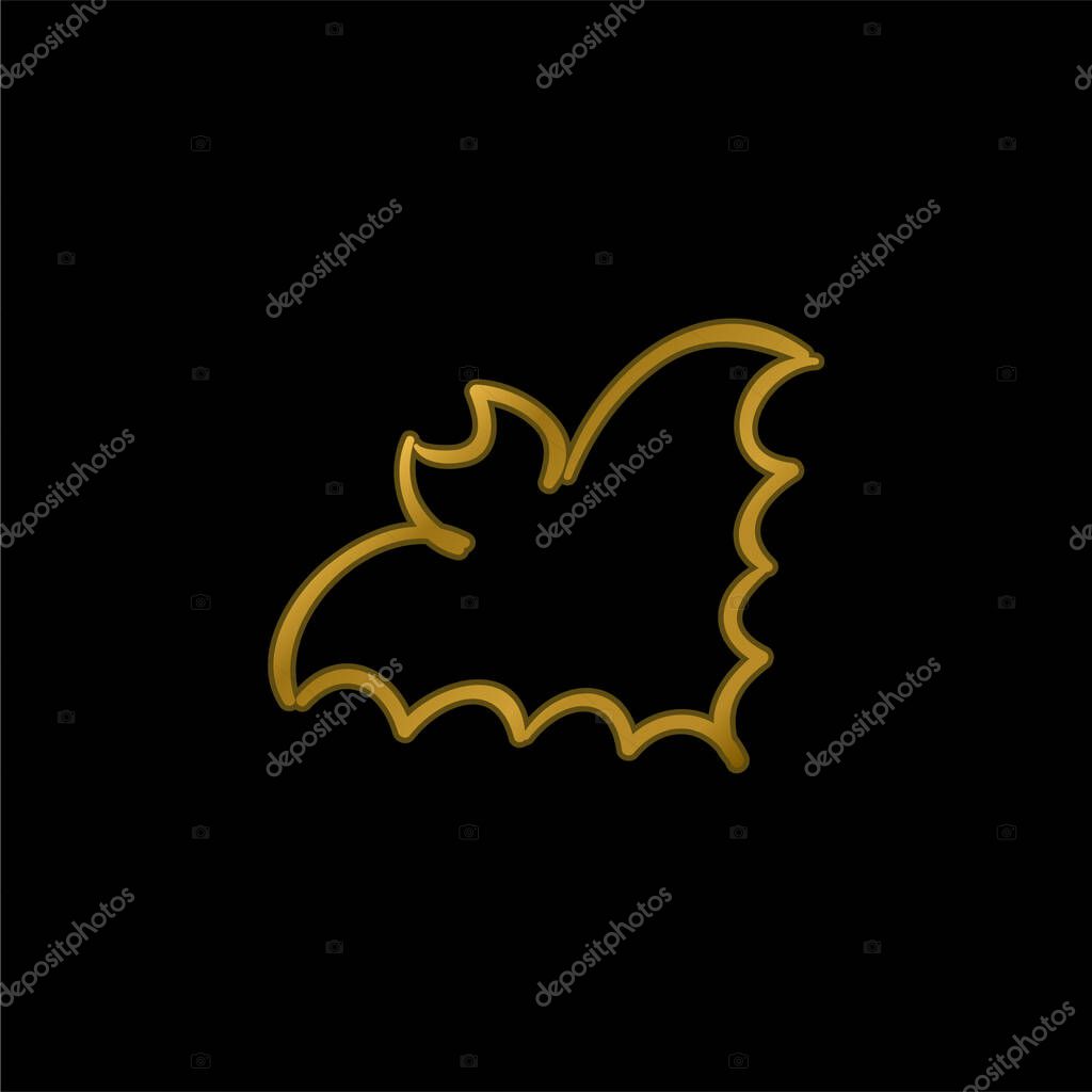 Bat Outline gold plated metalic icon or logo vector