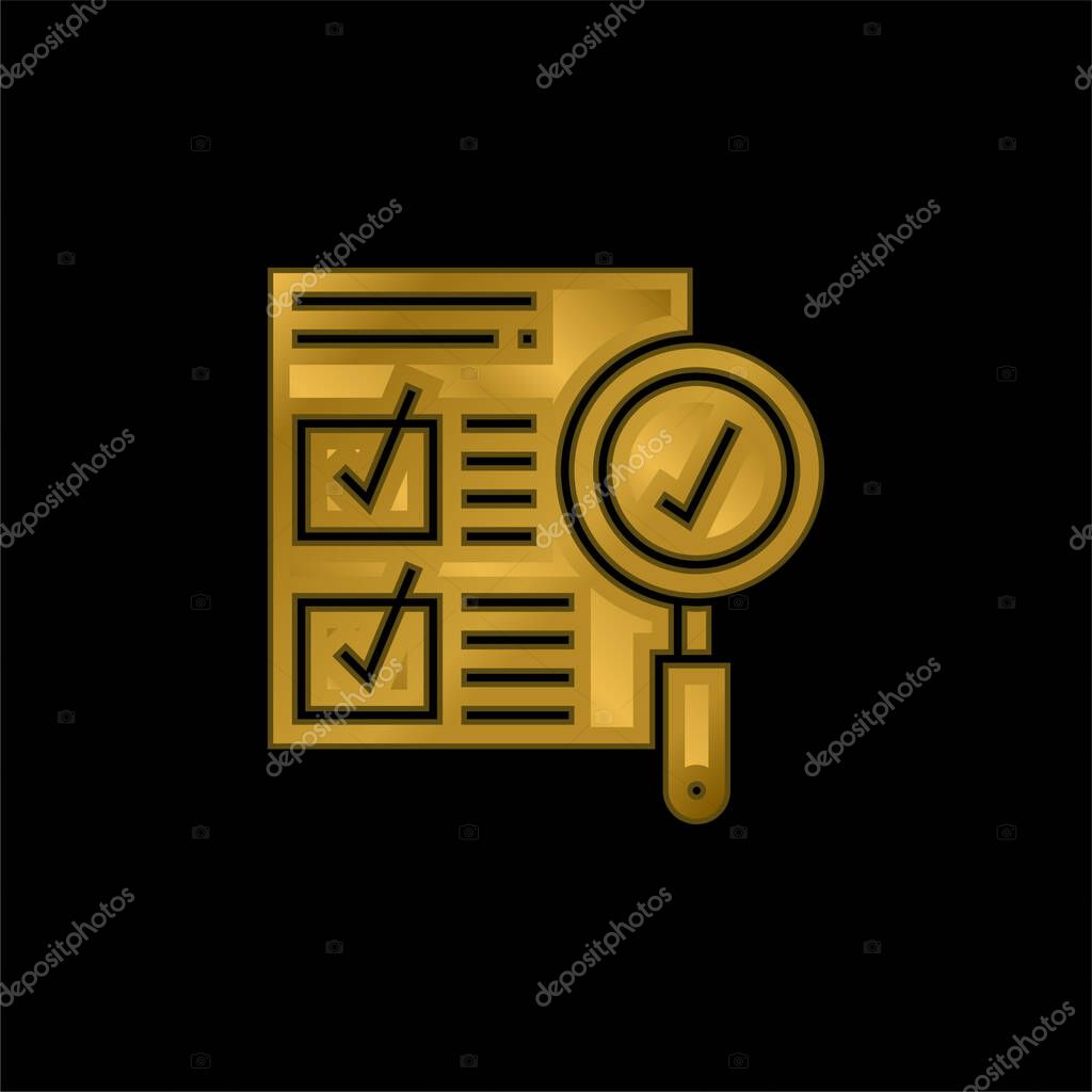 Approval gold plated metalic icon or logo vector