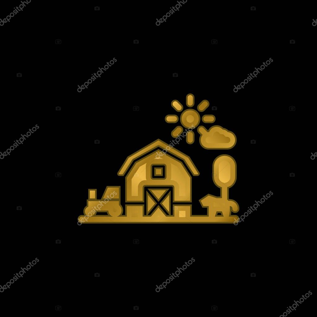 Barn gold plated metalic icon or logo vector