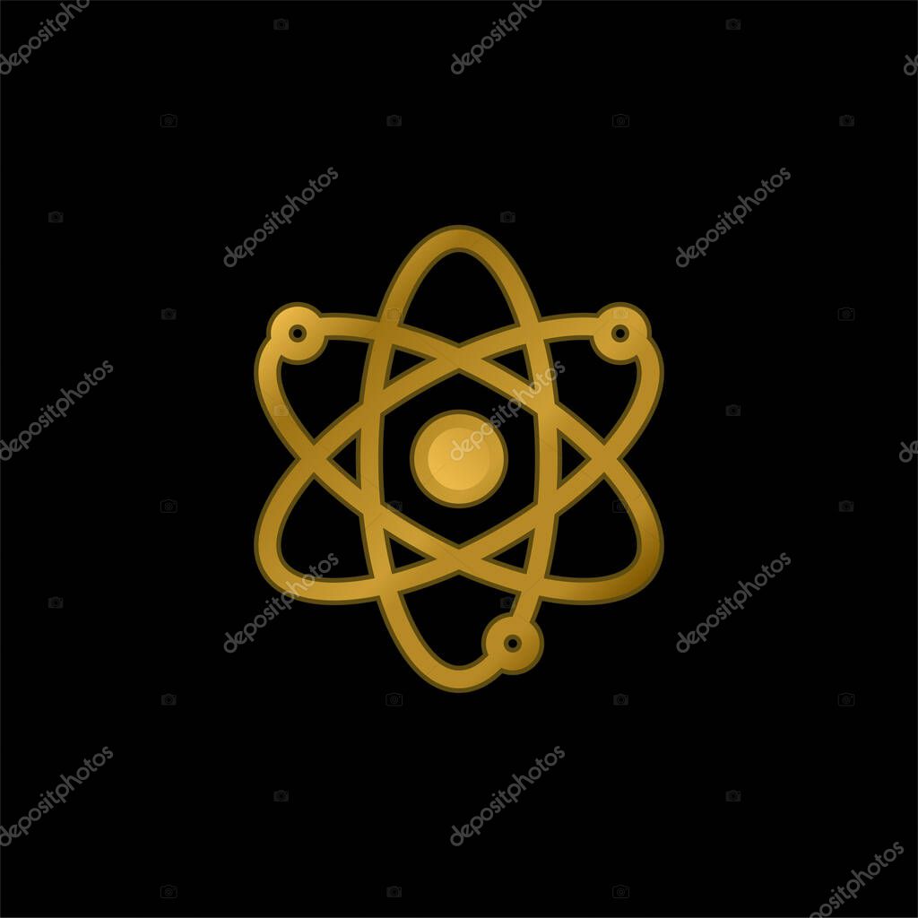 Atom gold plated metalic icon or logo vector