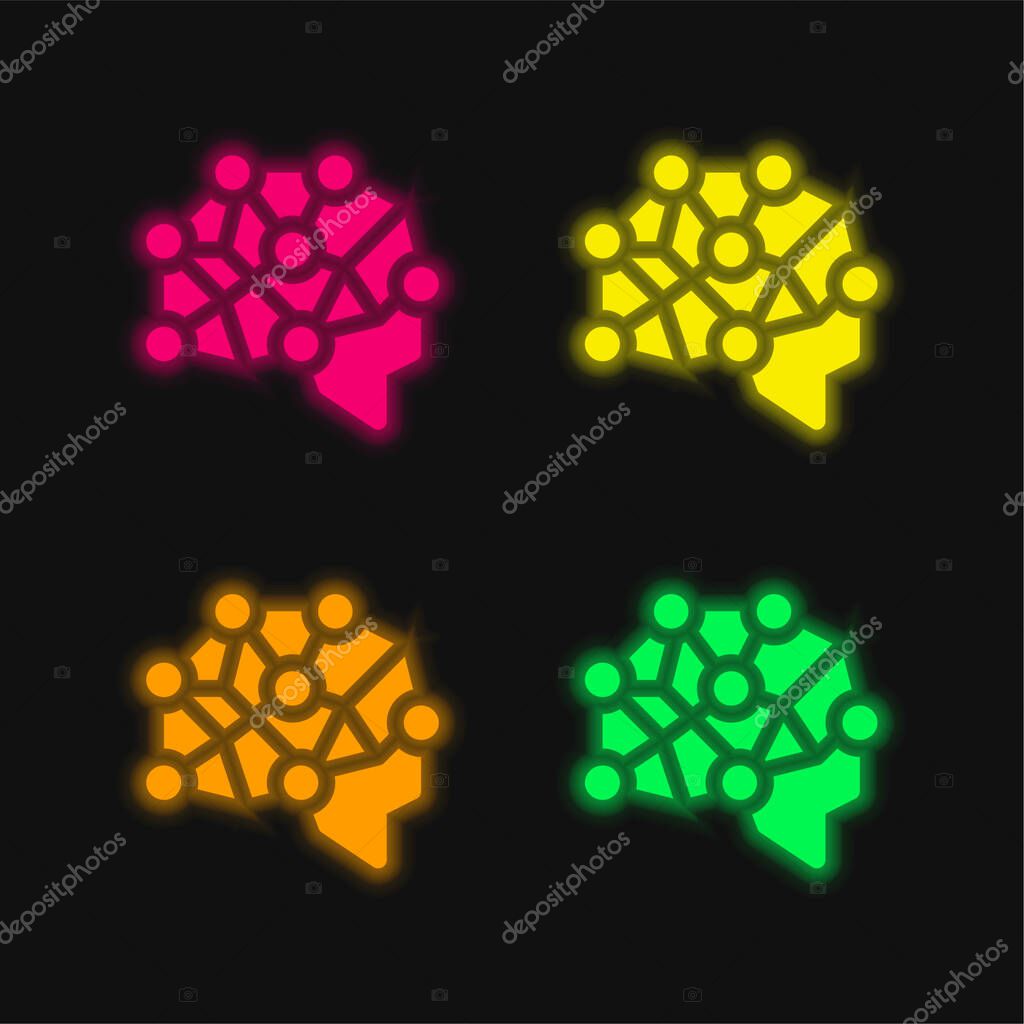 Brain four color glowing neon vector icon