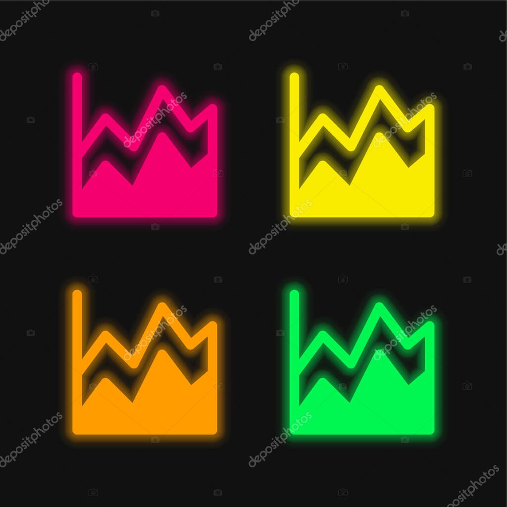 Area Chart four color glowing neon vector icon
