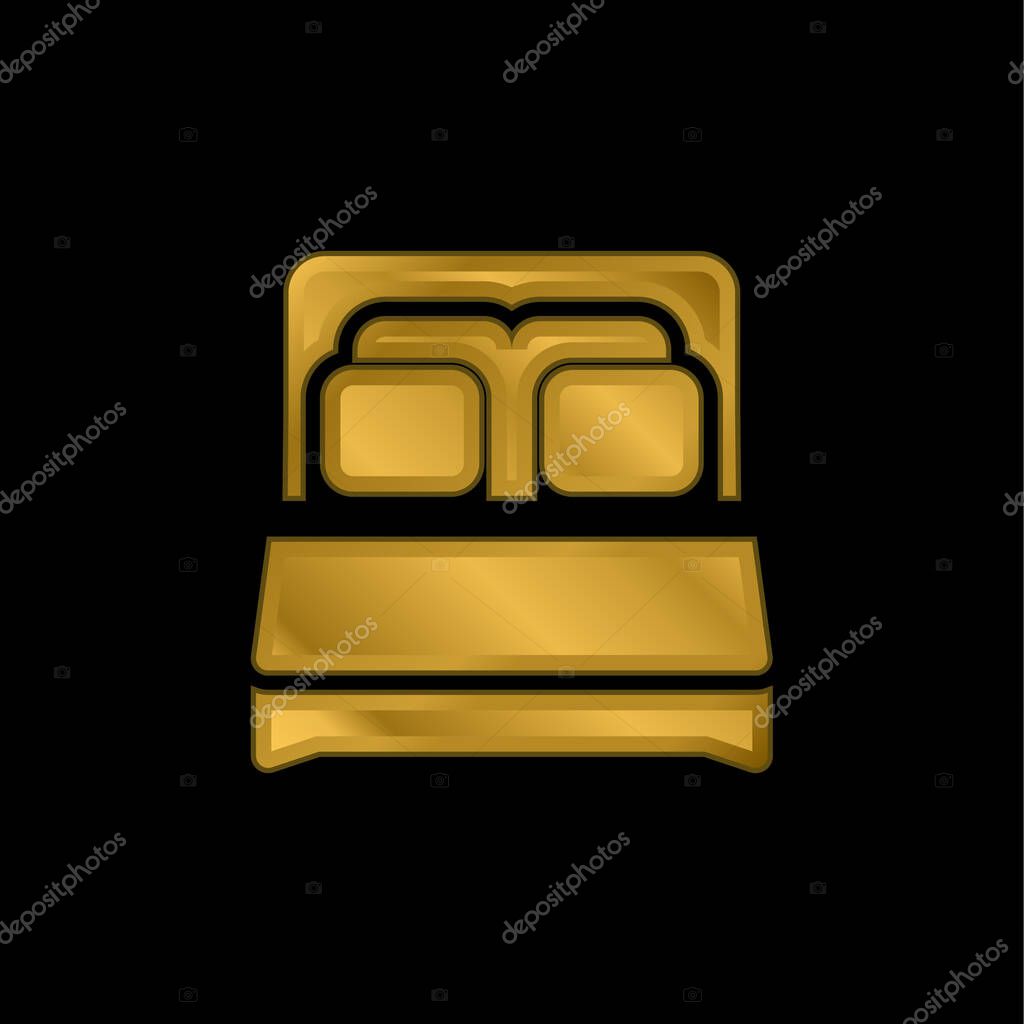 Bed gold plated metalic icon or logo vector