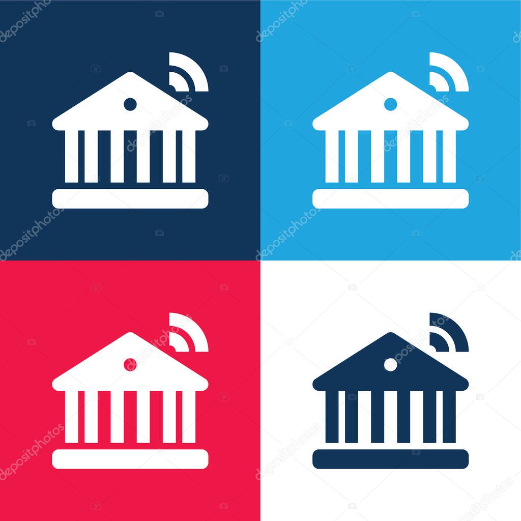 Banking blue and red four color minimal icon set