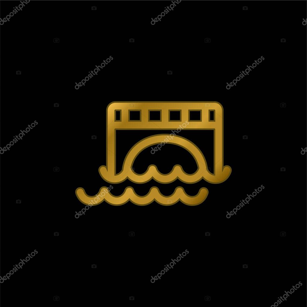 Bridge Over Water gold plated metalic icon or logo vector