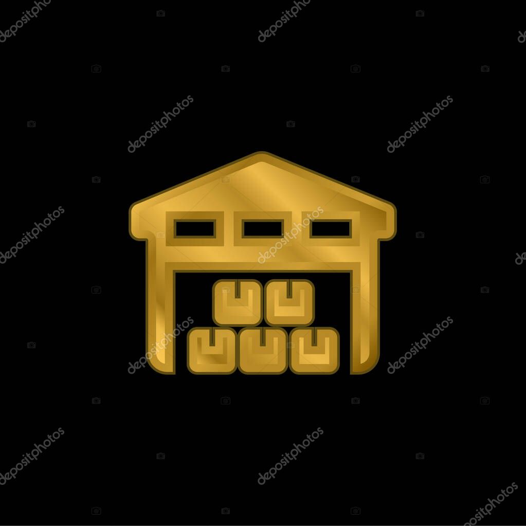 Boxes Piles Stored Inside A Garage For Delivery gold plated metalic icon or logo vector