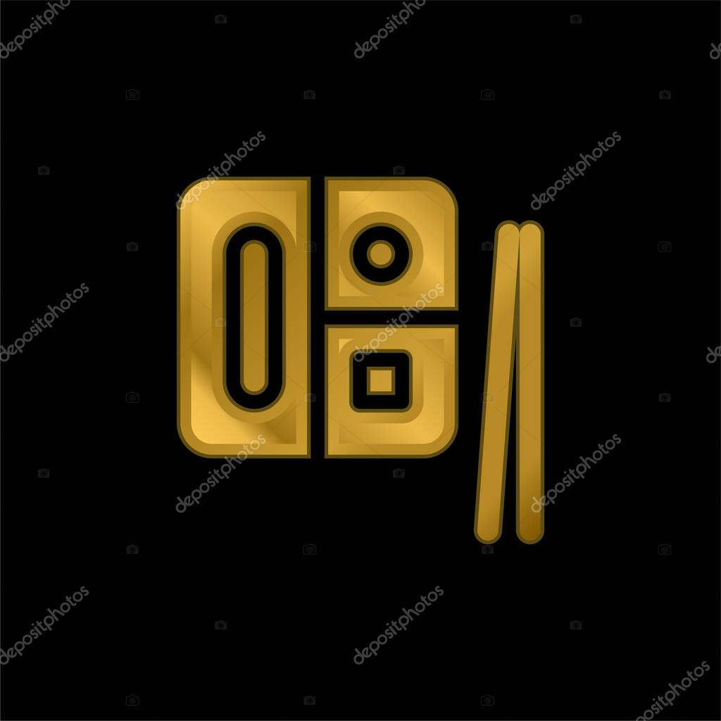 Bento gold plated metalic icon or logo vector