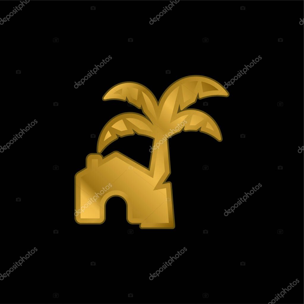 Beach House gold plated metalic icon or logo vector