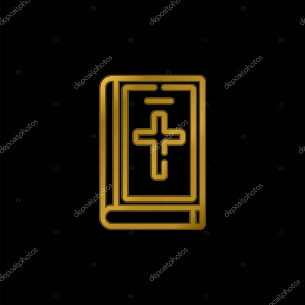Bible gold plated metalic icon or logo vector