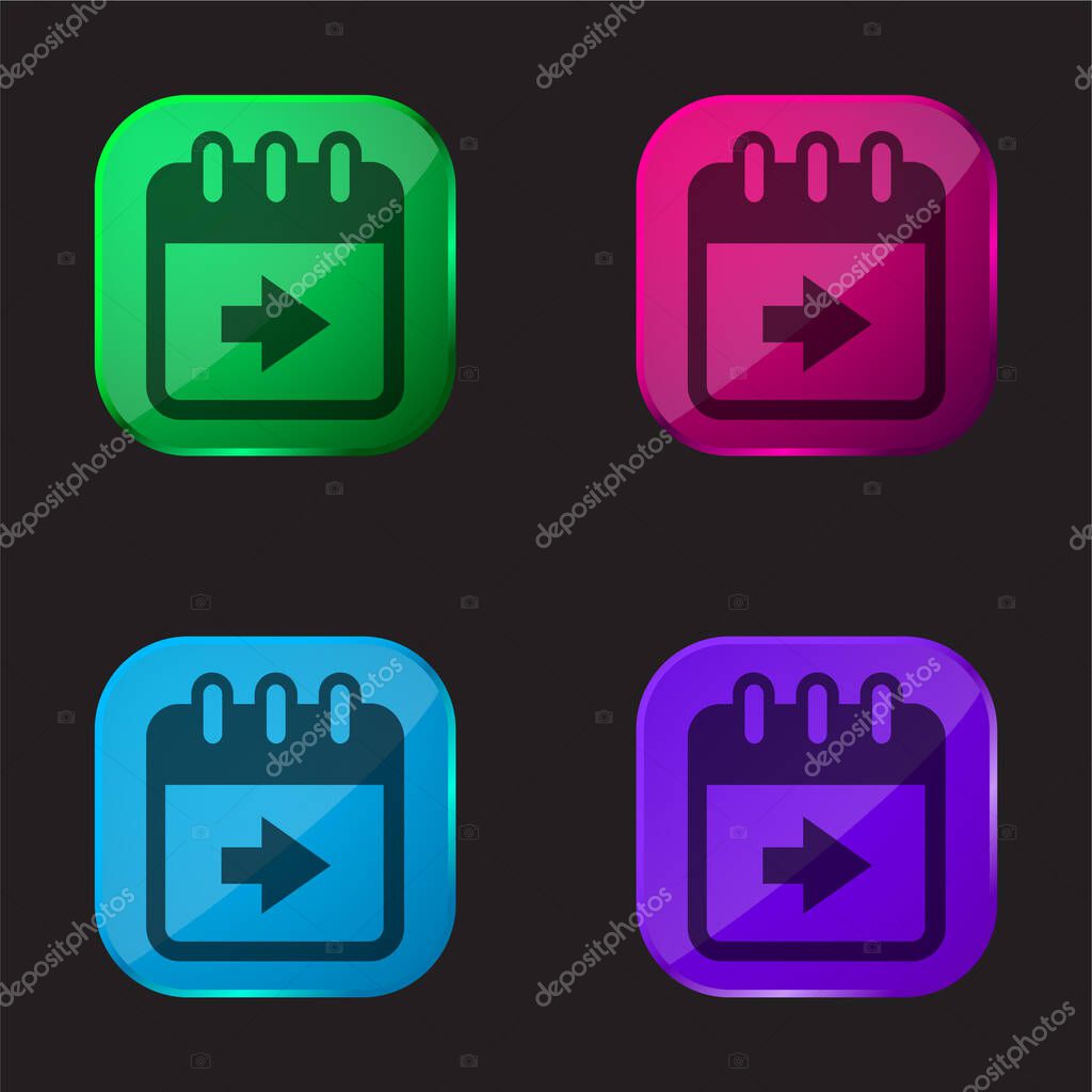 Advance Calendar Page Button With Right Arrow four color glass button icon