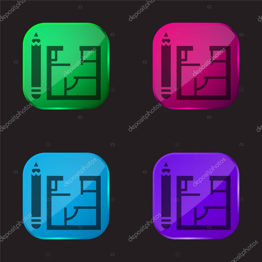 Architecture four color glass button icon