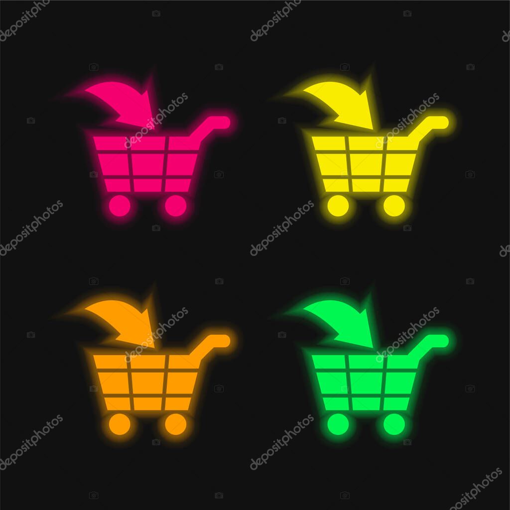 Add To Cart Commercial Symbol four color glowing neon vector icon
