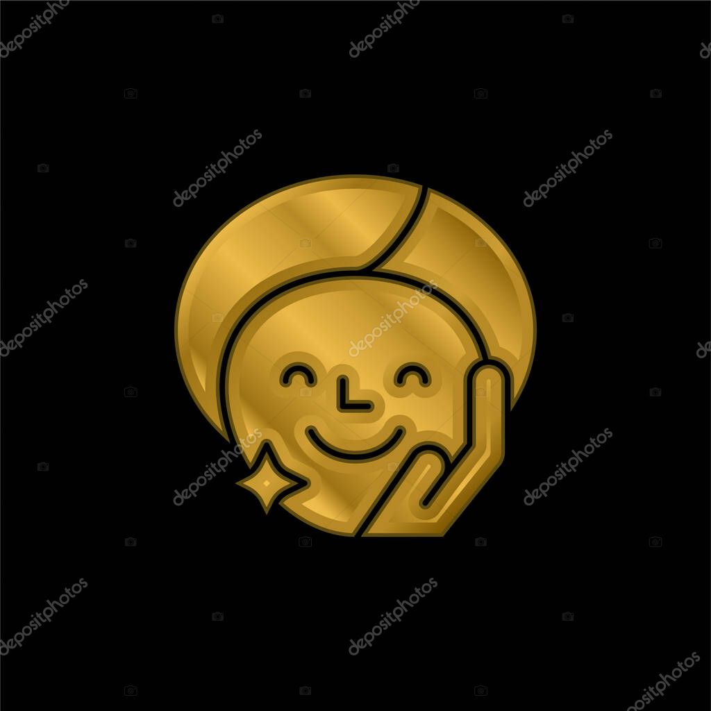 Beauty Treatment gold plated metalic icon or logo vector