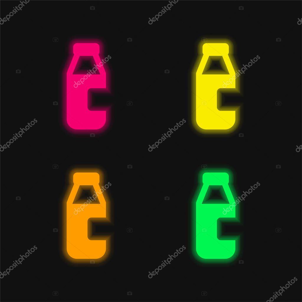 Bottle Of Milk four color glowing neon vector icon