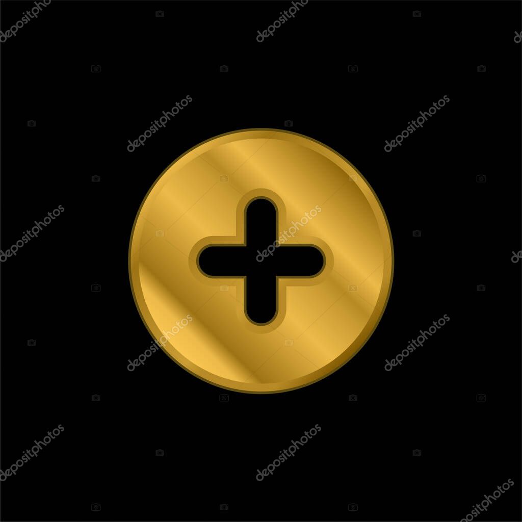 Add Round Button gold plated metalic icon or logo vector
