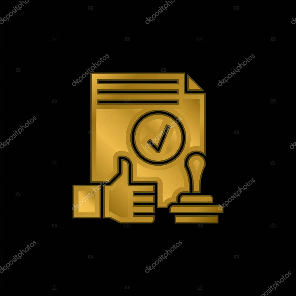 Approval gold plated metalic icon or logo vector