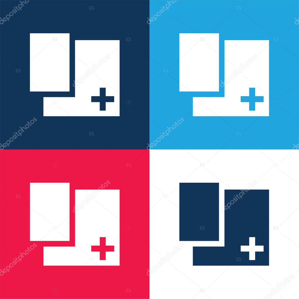 Add Rectangular Shape Button blue and red four color minimal icon set
