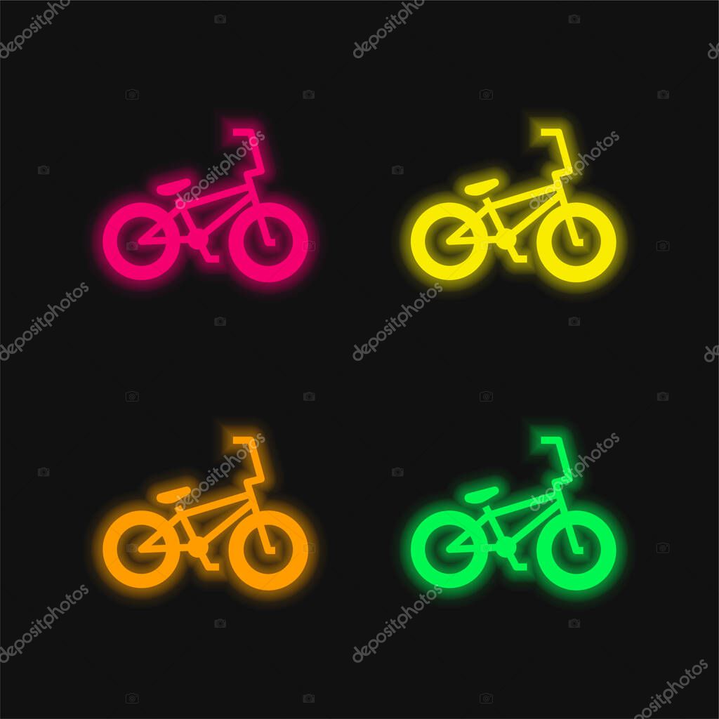 Bicycle four color glowing neon vector icon