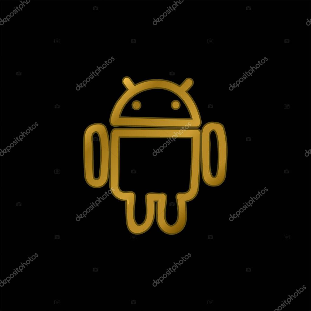 Android Hand Drawn Logo Outline gold plated metalic icon or logo vector
