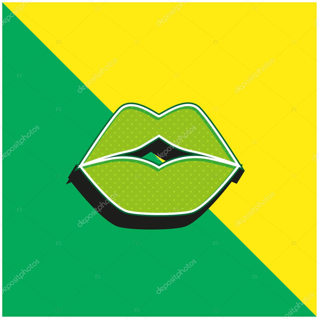 Big Lips Green and yellow modern 3d vector icon logo