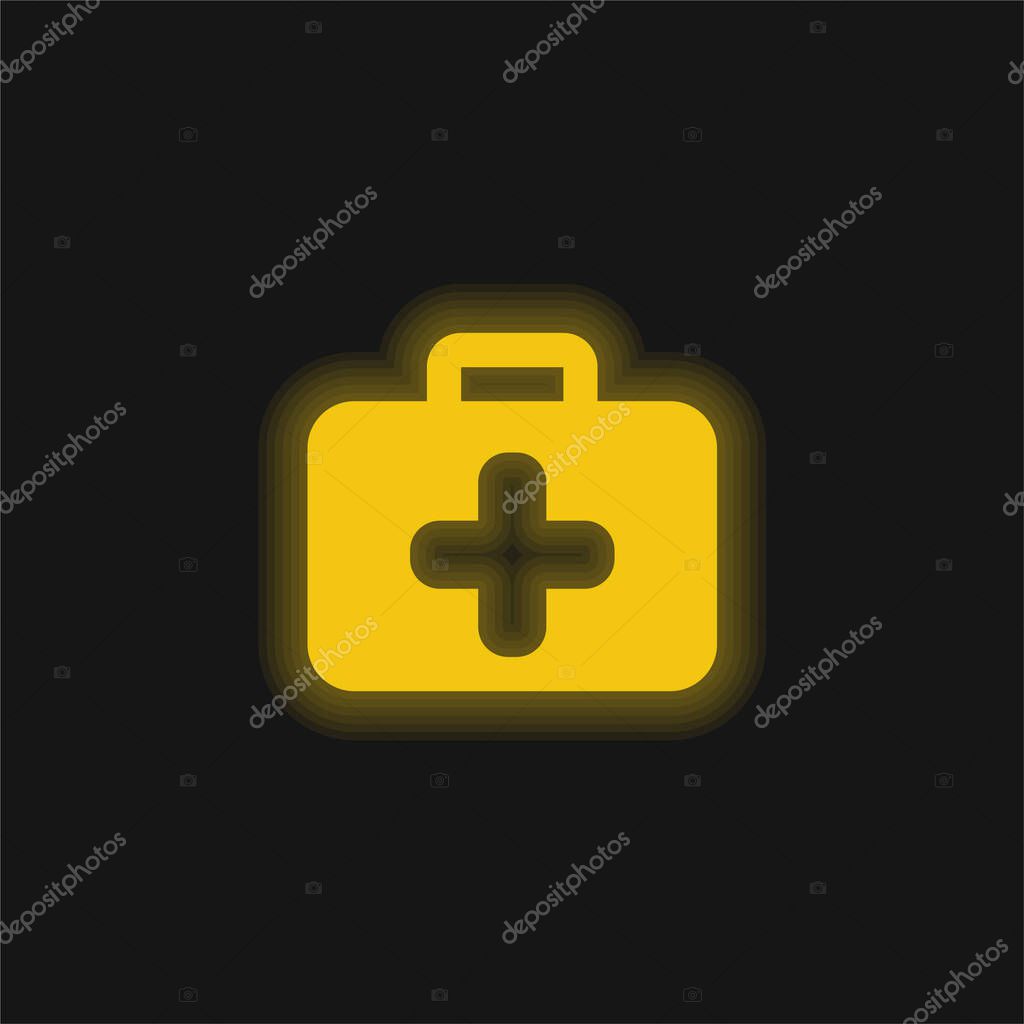 Briefcase yellow glowing neon icon