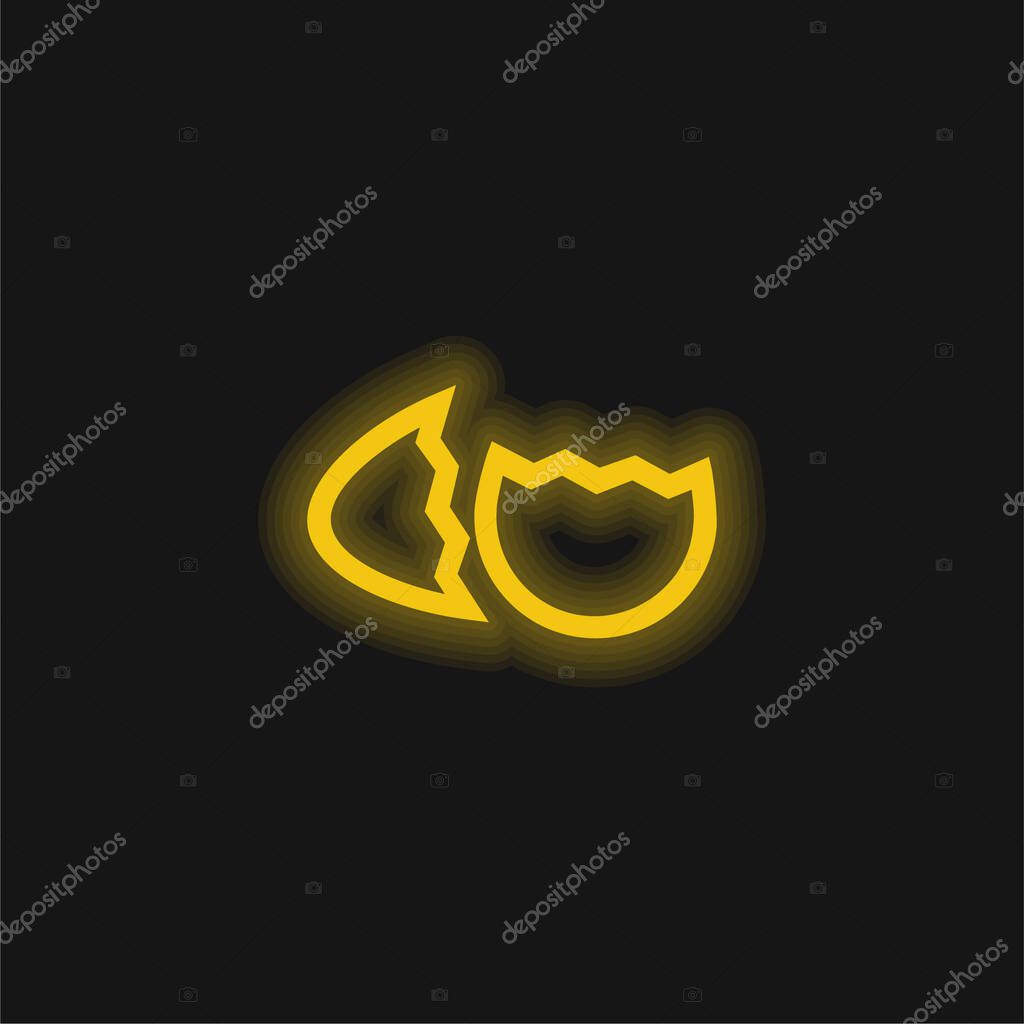 Birds Egg Broken In Two Parts Outline Symbol yellow glowing neon icon