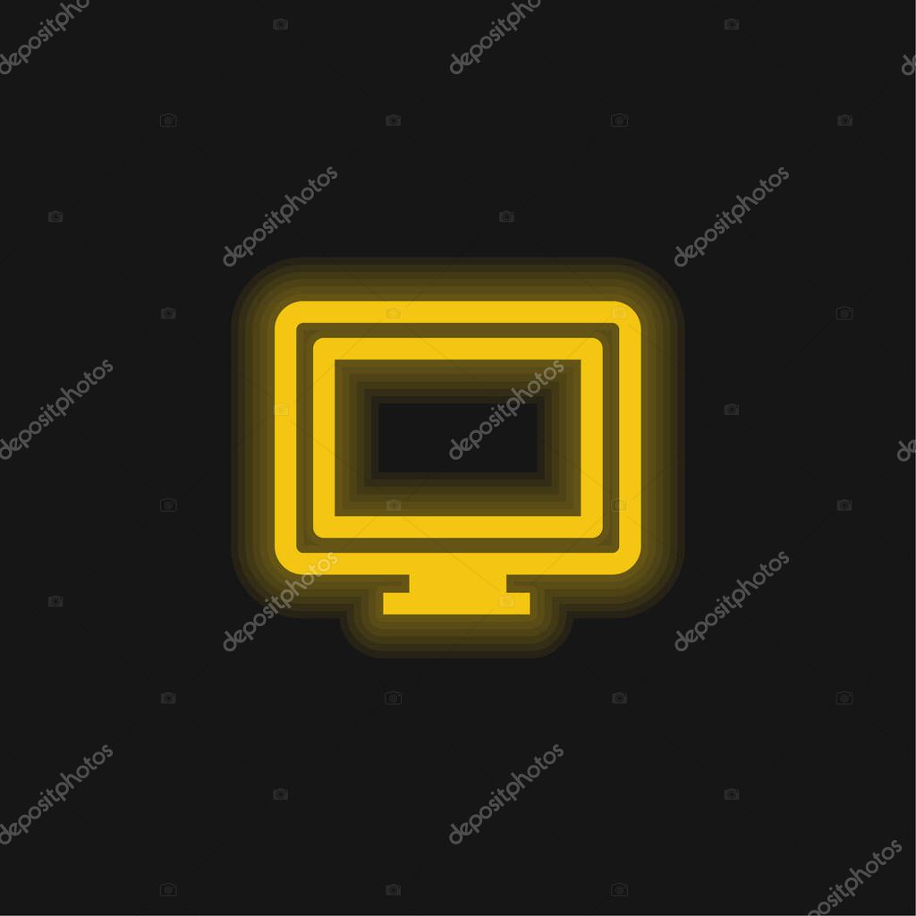 Big Computer Monitor yellow glowing neon icon