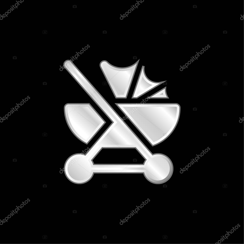 Baby Stroller silver plated metallic icon