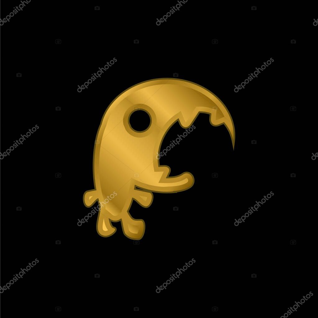 Big Mouth Monster gold plated metalic icon or logo vector