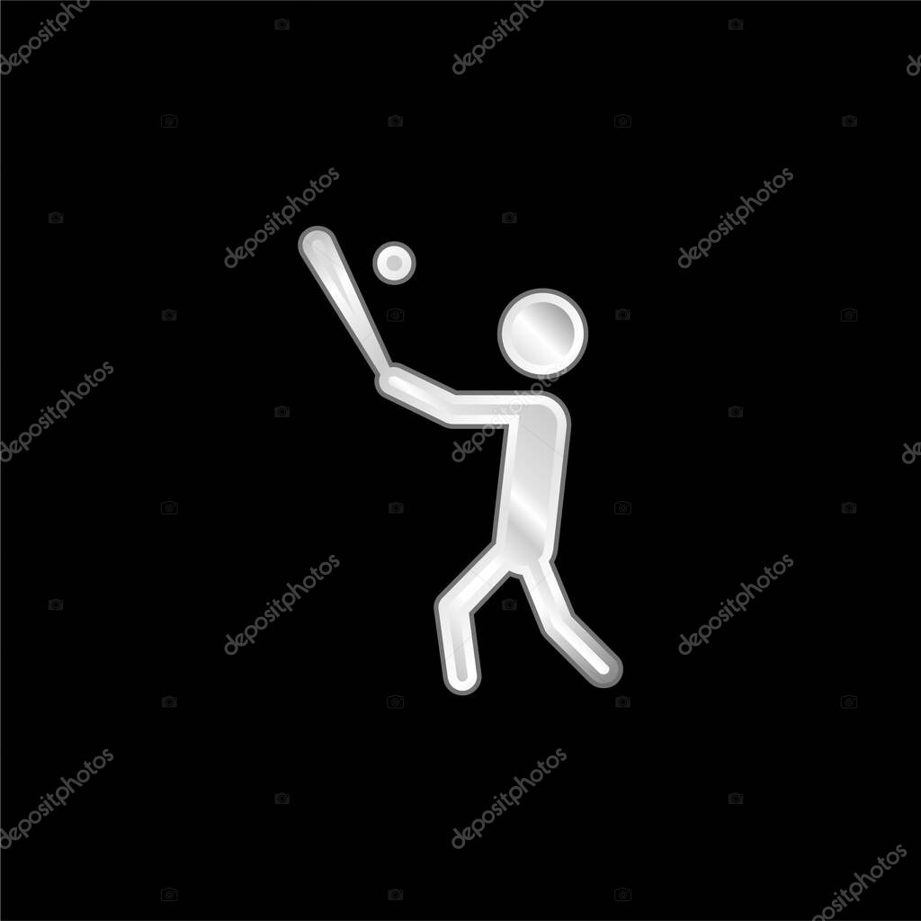 Baseball Player With Bat Hitting The Ball silver plated metallic icon