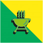 Grilování s kouřem Zelená a žlutá moderní 3D vektorové logo ikony