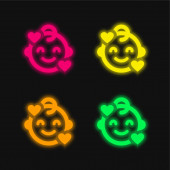 Baby čtyři barvy zářící neonový vektor ikona