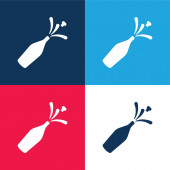 Láhev modrá a červená čtyři barvy minimální ikona nastavena