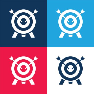 Okçuluk mavisi ve kırmızı dört renk minimal simge kümesi