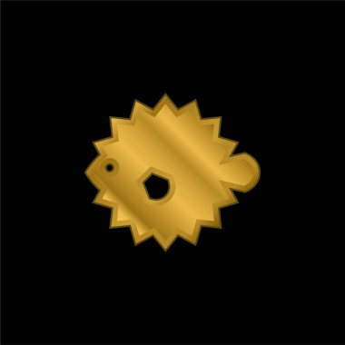 Kirpi balığı altın kaplama metalik simge veya logo vektörü