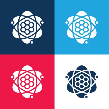 Atom blue and red four color minimal icon set clipart